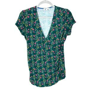 Boden Floral Print Faux Wrap Top Short Sleeve Blouse Green Size 10
